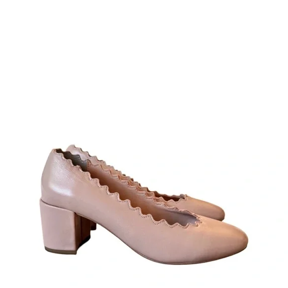 Chloe Lauren Scalloped Leather Block Heels Pumps Size 35/5 - Picture 5 of 13